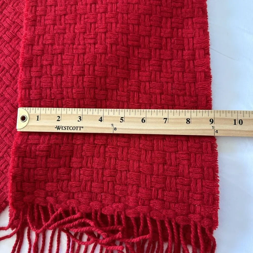 Amicale 100% Cashmere Cranberry Red Scarf Basketweave Knit Fringe Long 72”